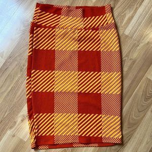 Yellow and Orange Print Pencil Skirt Medium